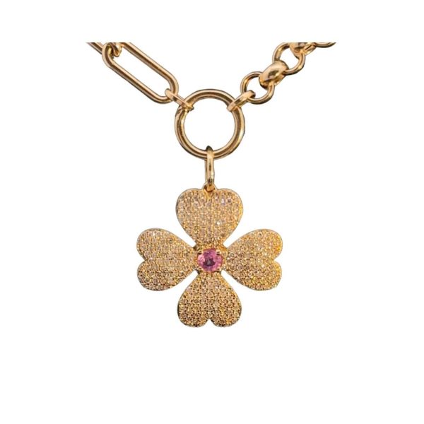 Pink Sapphire and Diamond Clover Pendant